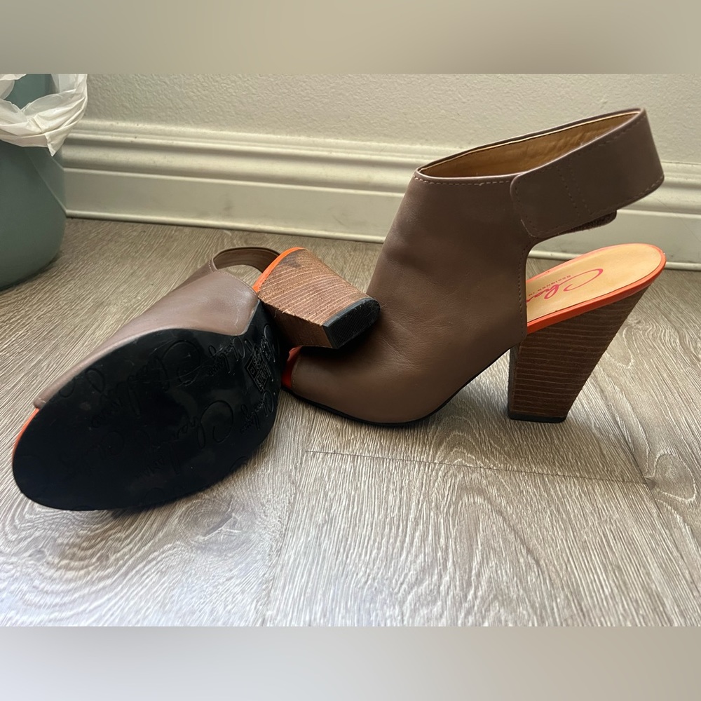 Charly Amad - Leather Open Toe Cut-out Chun ky Heeled Boots